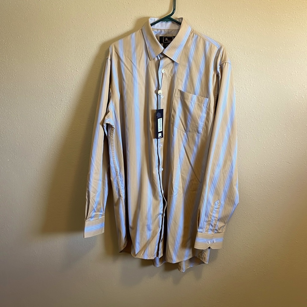 New mens dress shirt light blue and tan XLT